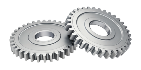 High-Resolution 3D Rendering of Interlocking Chrome Gears Isolated on White
Realistic Metallic Gear Mechanism with Precision Teeth and Reflective Surface
