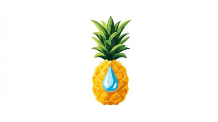 Yellow pineapple with a blue water drop