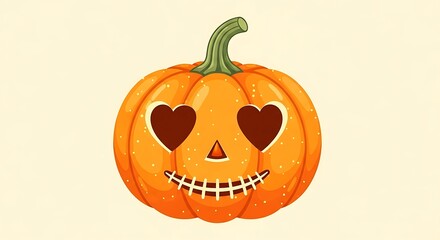 Cute halloween pumpkin with heart eyes and happy smile