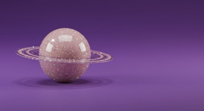 crystal sphere planet with glittering rings placed on surface - Powered by Adobe