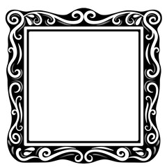 Elegant Decorative Square Frame Vintage Ornate Black Frame with White Border. Vintage Frame.