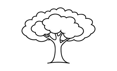 Simple Tree Outline Drawing with Rounded Crown for Coloring or Design Projects on white background