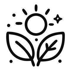 Leaves radiating from sun and sparkle, symbolizing growth. Ideal for ecofriendly business or wellness concepts. Green and natural themes.