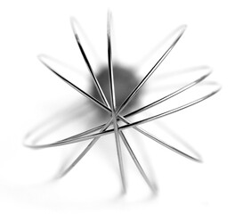 Shiny Wire Whisk on White Background. Minimal photo of shiny metal wire whisk, isolated on white, perfect for modern design and kitchen concepts.
