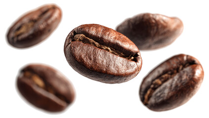 Close-up of Dark Brown Coffee Beans on White Background