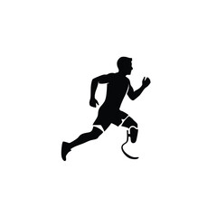 Fototapeta premium Dynamic silhouette of an athlete in motion, showcasing determination and strength with a prosthetic leg.