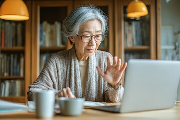 Diverse Senior Couple Engaging in Virtual Communication at Home, Lifestyle, Warm Environment, Intimate Viewpoint, Technology Use