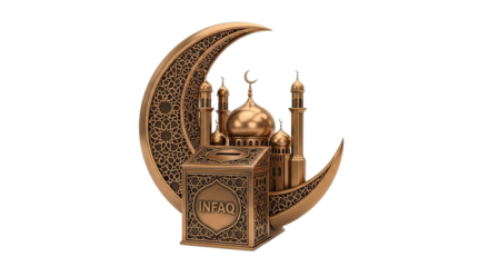 Islamic infaq donation box with crescent moon and mosque for ramadan and eid al adha celebration
