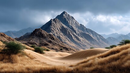 The deserta??s vastness is captured in the long shadows of towering dunes, the cracked earth and muted tones evoking an endless expanse of arid beauty.