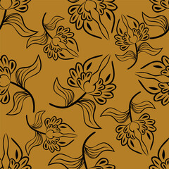 Seamless floral pattern, liberty ditsy print with gently tiny flowers. Cute botanical design, pretty ornament: hand drawn plants, simple small flowers, tiny leaves on a light pink background. Vector