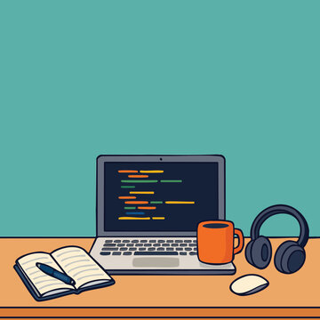 Modern Coding Workspace &ndash; Developer Desk Setup with Computer, Laptop, and Programming Screens