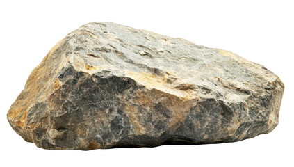 A large. textured rock sits prominently on a plain white background. its natural contours and colors. ideal for educational materials or nature-themed designs