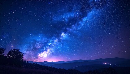 Fototapeta premium Night sky with Milky Way over mountains
