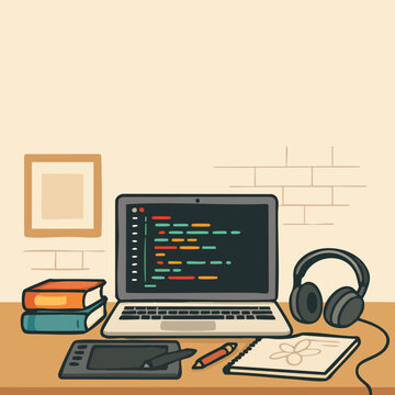 Modern Coding Workspace &ndash; Developer Desk Setup with Computer, Laptop, and Programming Screens