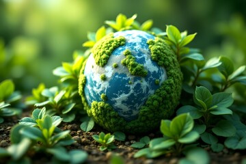 Lush Green Planet Surrounded by Vibrant Greenery and Peaceful Nature
