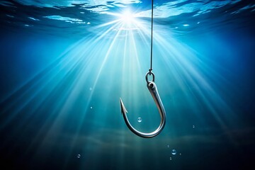 Sustainable Fishing: Hook, Light & Marine Biodiversity - Minimalist Stock Photo