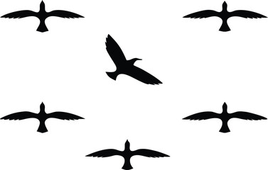 Obraz premium Set of bird and sea animal silhouettes vector illustration