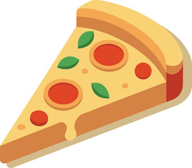 Vector art of delicious pizza slice with pepperoni and basil, a perfect addition to your foodrelated designs and culinary projects