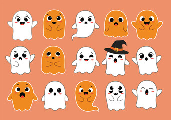 Vector art of collection of adorable halloween ghosts a whimsical assortment of cartoon ghosts with various expressions, perfect for adding a playful touch to your spooky season designs