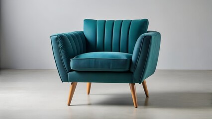 Elegant Teal Velvet Armchair with Wooden Legs A Stylish and Comfortable Seating Option for Modern Interior Design and Home Decor