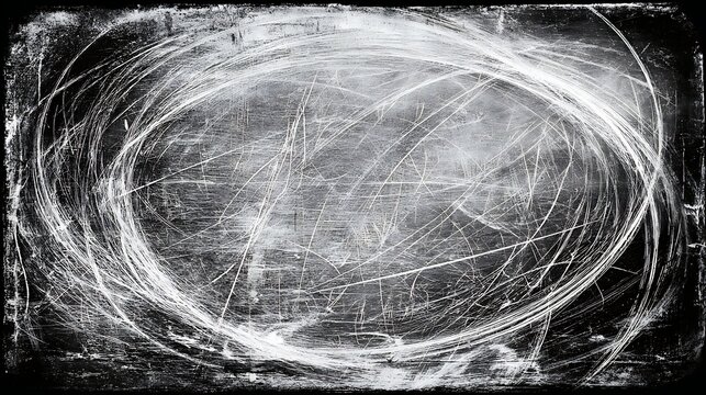 Abstract White Chalk Scribbles on Black Chalkboard Artistic Background