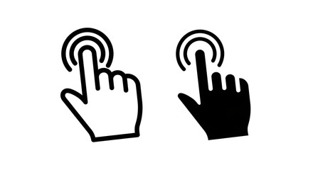 Obraz premium Two hand cursor icons, one outlined and one solid black, isolated on white background