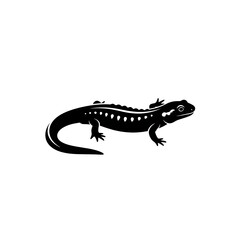Naklejka premium Black silhouette of a newt with white spots, isolated on white background