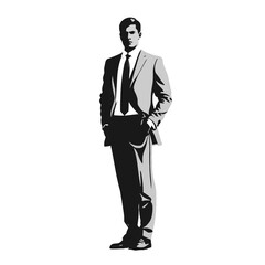 Professional man standing confidently in a suit with a business demeanor in a clean, modern style