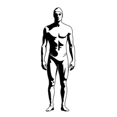 Swimmer preparing for competition in sleek swimwear, exhibiting focus and determination