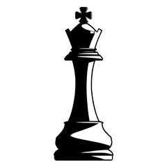 King chess piece in black silhouette on a white background, representing strategy and competition in a classic game of chess