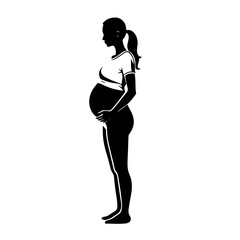 Silhouette of a pregnant woman cradling her baby bump in a serene pose against a plain background
