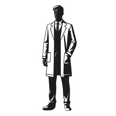 Medical professional in a lab coat stands confidently with hands in pockets, symbolizing expertise and authority in a clinical setting