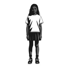Young girl in casual outfit standing confidently on a plain background showing her unique style and personality