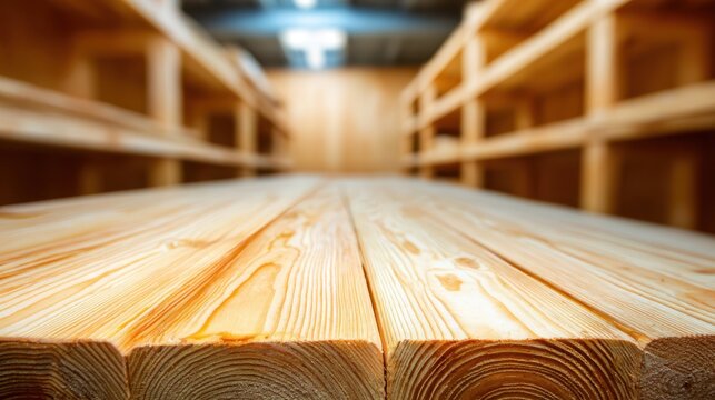 Closeup on adjustable wooden shelves with blurred surroundings capturing smooth finish and flexibility for organizing books decor and personal items.