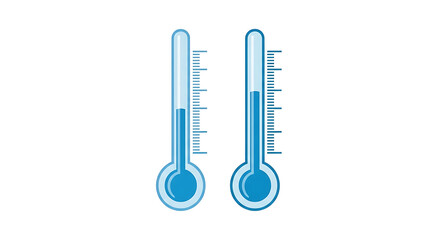 Two blue thermometers showing different temperature levels, isolated on white background