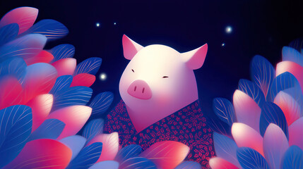 pig going through leaves in the night, chinese horoscope animal symbol of the year