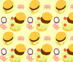 Seamless vector pattern with burgers fast food restaurants 