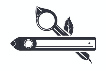 Dark flat icon shows pencil, magnifying glass, leaf, and nib combination