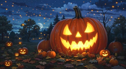Halloween Pumpkin Patch at Night