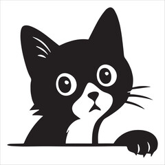 Cute Cat Icon Looking Curious Silhouette Vector