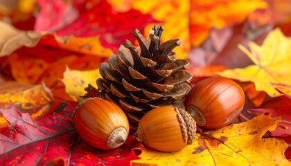 Autumnal cone and acorns