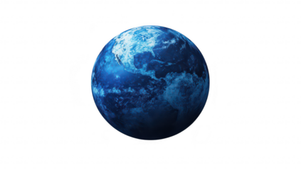 A beautifully rendered blue and white globe Earth from space. highlighting the oceans and continents. set against a clean white background. suitable for educational or illustrative purposes