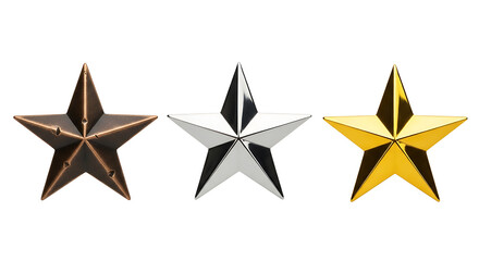 Obraz premium Three star awards bronze, silver, and gold isolated on white background
