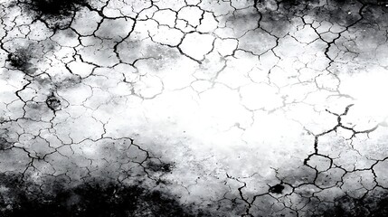 Cracked Dry Earth Surface Texture in Monochrome with Dark Edges for Environmental and Artistic Use