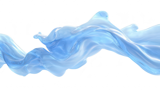 A flowing wave of crystal-clear blue water gracefully undulating against a pristine white background. capturing the essence of tranquility and fluidity. ideal for wellness and nature-themed projects