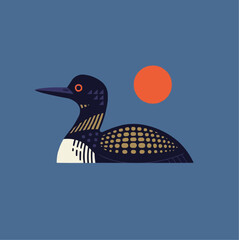 Elegant loon illustration swimming peacefully on water, a serene wildlife moment perfect for nature lovers and conservation projects, original vector graphic