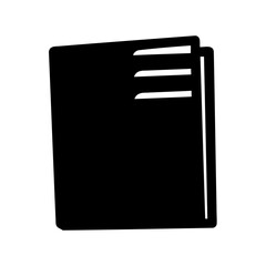 Black and white icon representation of a closed book with some pages