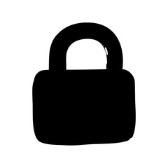 Black silhouette of a classic padlock symbolizing security and protection strongly rendered