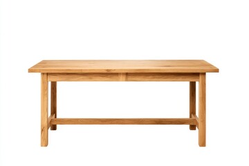 A lightcolored wooden table is centered against a plain white background