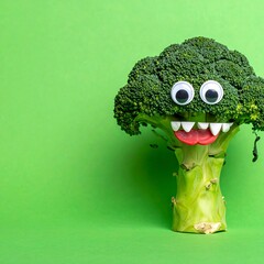Broccoli monster on green background